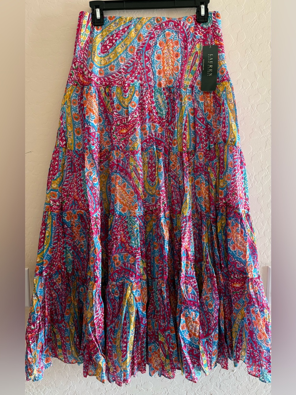 Lauren Ralph Lauren, small, 100% cotton paisley tiered skirt
